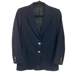 VTG L.S. Ayres Women 4 Navy Blue Wool Blazer Gold Tone Buttons Equestrian Preppy